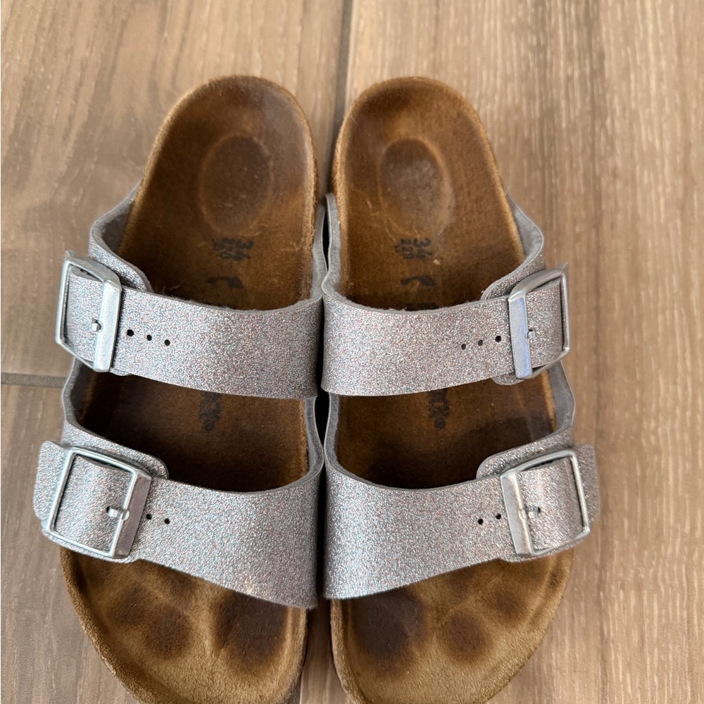 Birkenstock Kids Double-Strap Sandals in Silver Glitter
